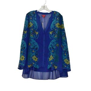 Elle Sheer Floral Long Sleeve Button Down With Cami Flowy Top Blouse Siz…